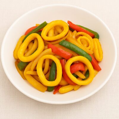 イカと野菜のコモ炒めのレシピ（カレー粉＝コモミックス）
