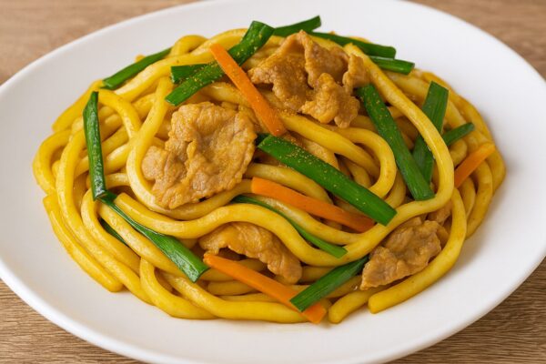 にら入りカレー焼きうどんのレシピ(カレー粉=コモミックス)