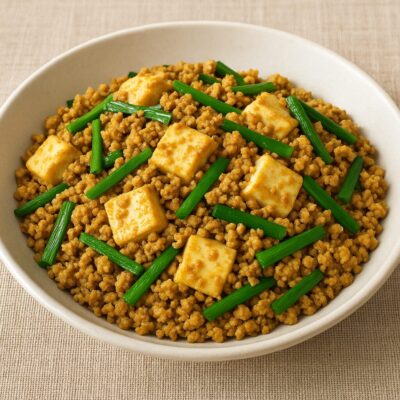 にらと豆腐のカレーそぼろのレシピ（カレー粉＝コモミックス）