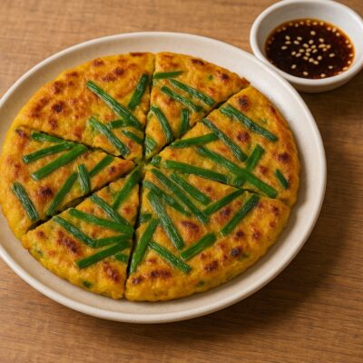 にらカレーチヂミのレシピ（カレー粉＝コモミックス）