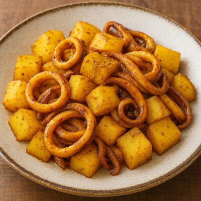 イカとじゃがいものコモ炒め煮のレシピ（カレー粉＝コモミックス）