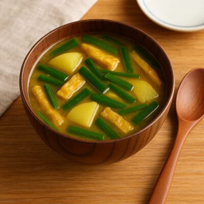 にらカレー味噌汁のレシピ（カレー粉＝コモミックス）