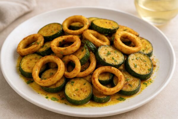 イカとズッキーニのカレーソテーのレシピ（カレー粉＝コモミックス）