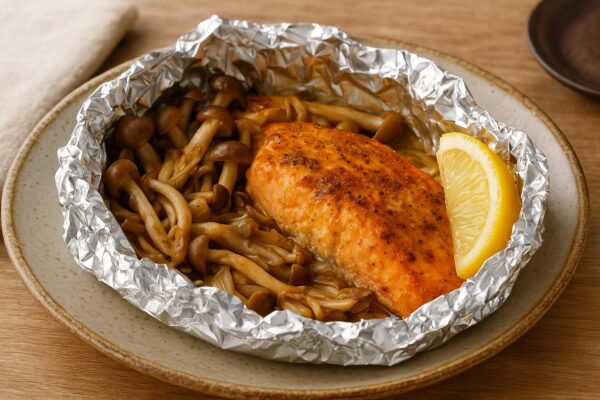 🍲 サーモンとキノコのスパイスホイル焼きのレシピ(カレー粉=コモミックス)