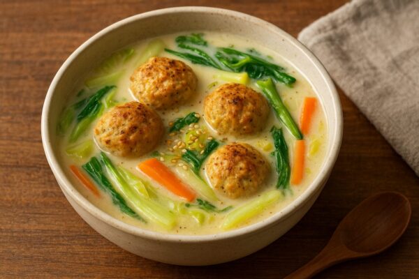 🍲スパイス鶏団子の豆乳スープ — やさしさと香りが両立する、和風スパイス仕立ての一杯