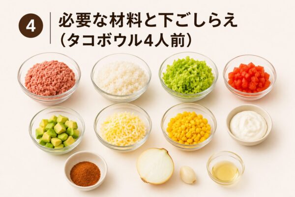 4｜必要な材料と下ごしらえ（タコボウル4人前）